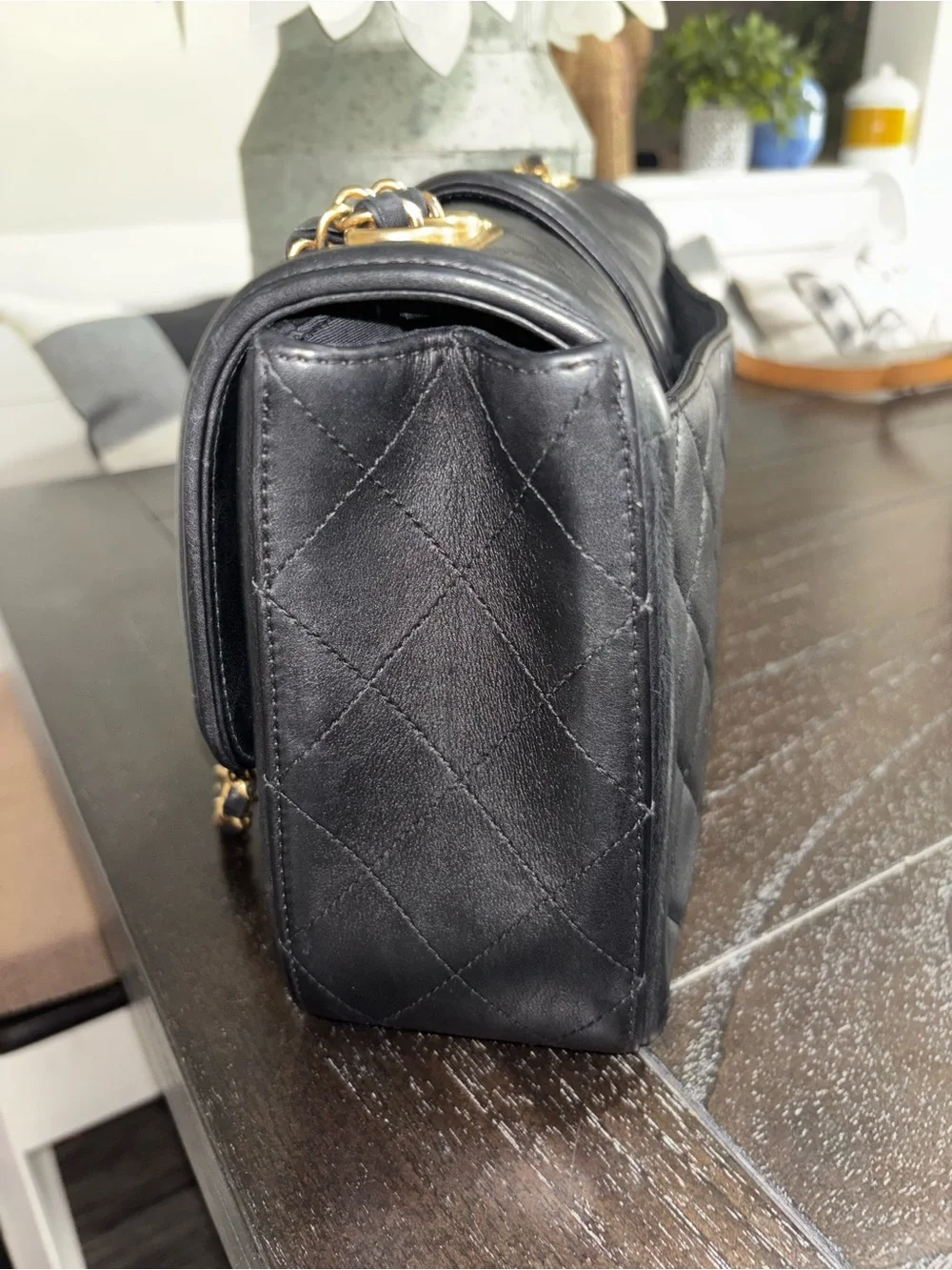 CHANEL Black Quilted Leather Shoulder Bag with Gold CC Turn-Lock